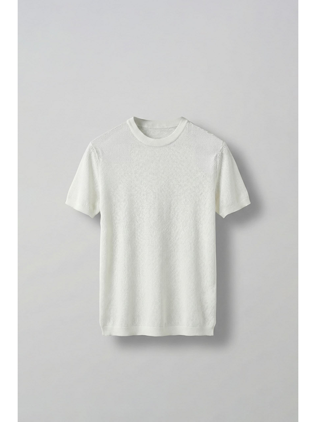 Erkek Regular Fit Bisiklet Yaka Esnek Triko T-Shirt Ekru