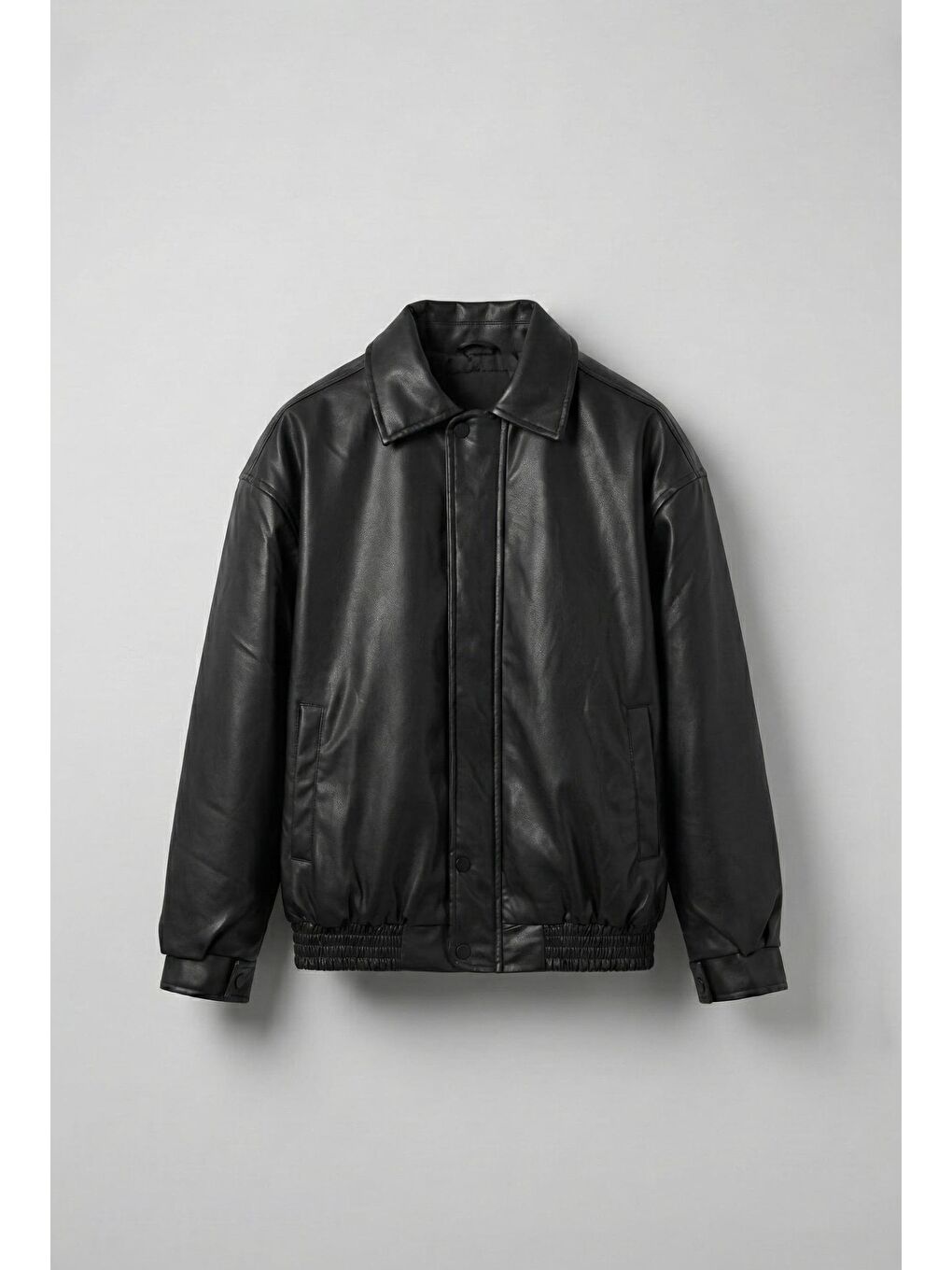 Erkek Oversize Premium Basic Deri Ceket Siyah-6