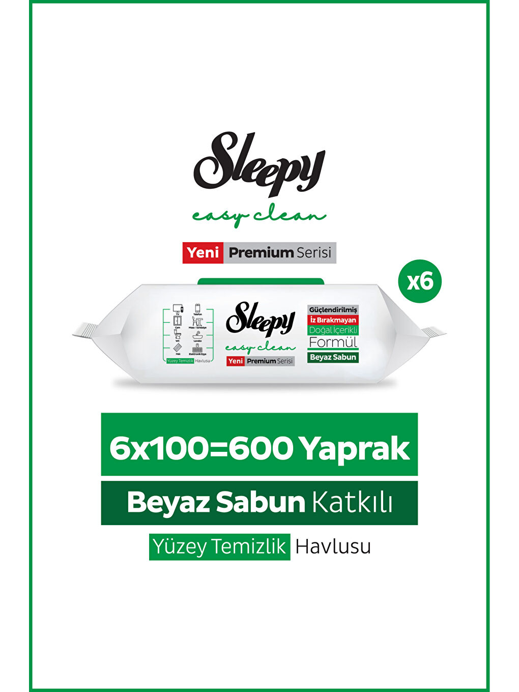 Easy Clean Premium Beyaz Sabun Katkılı Yüzey Temizlik Havlusu Mendili 6x100 (600 Yaprak)