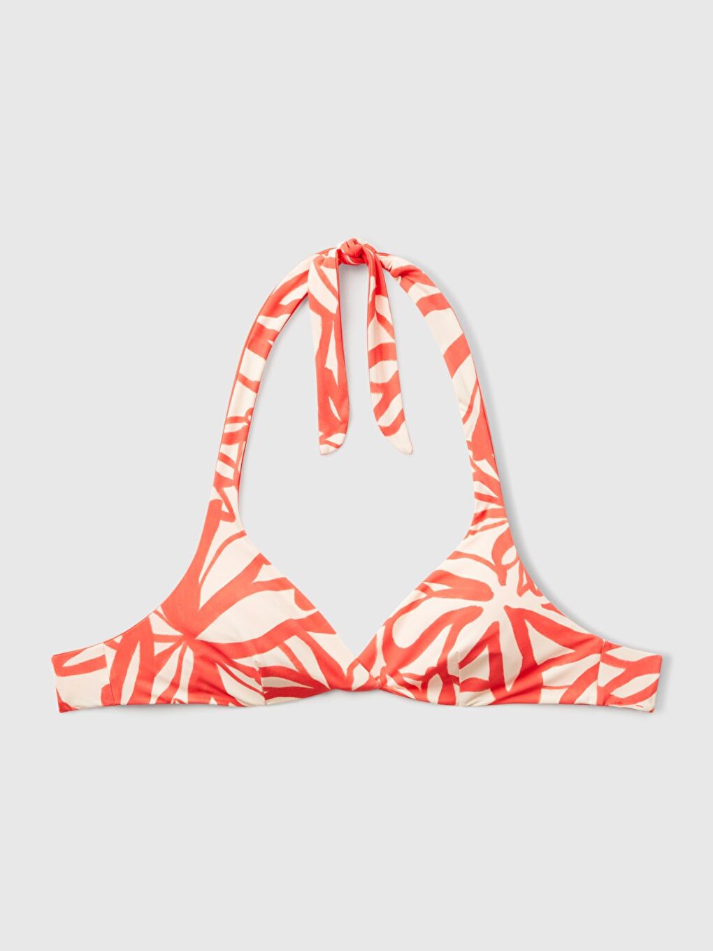 Kadın Turuncu Mercan Desenli Çift Taraflı Halter Yaka Bağlamalı Bikini Üstü