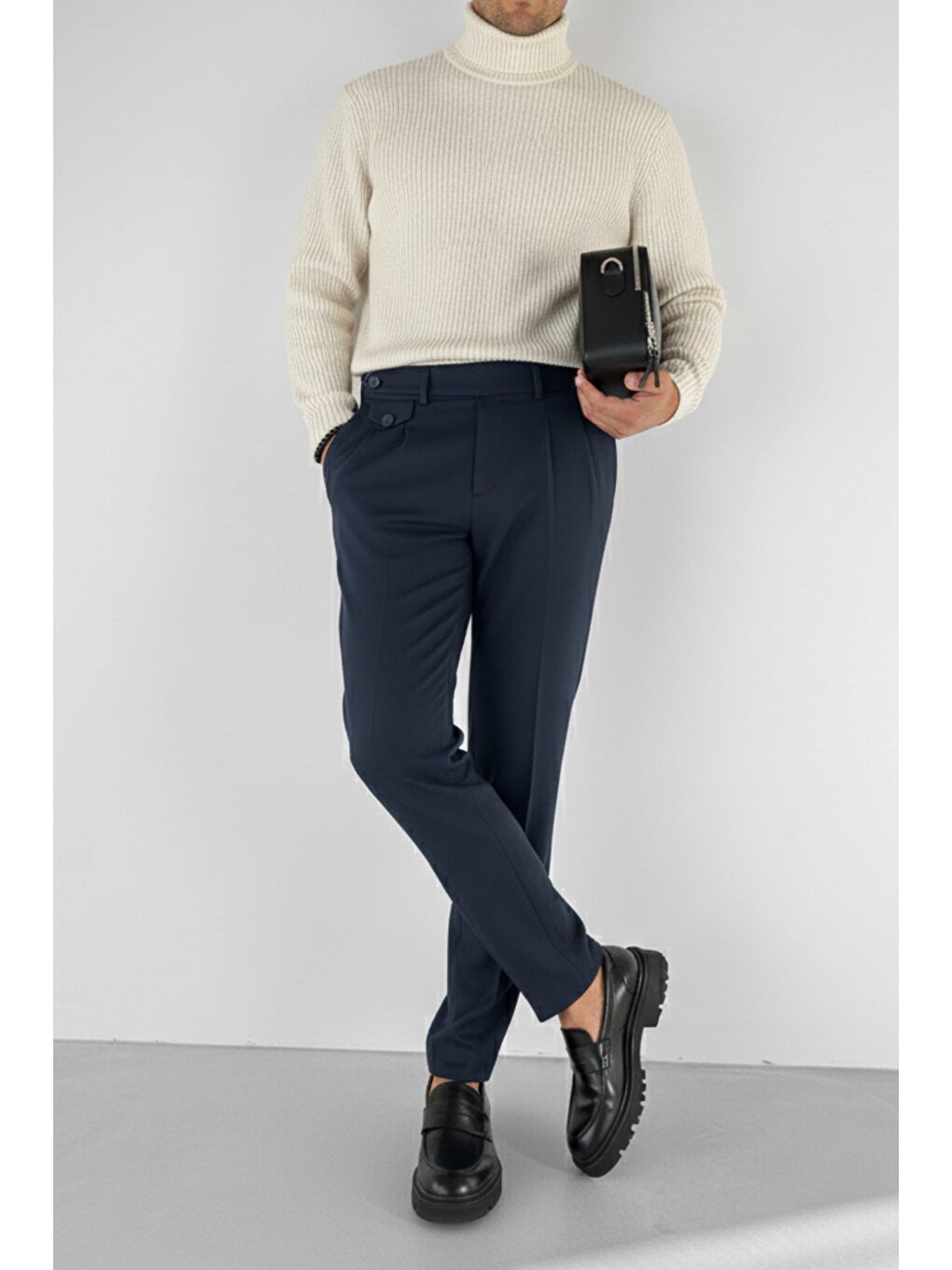 Pileli Kumaş Erkek Pantolon Lacivert-1