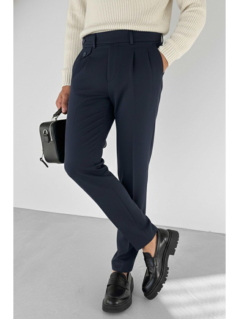 Pileli Kumaş Erkek Pantolon Lacivert-2