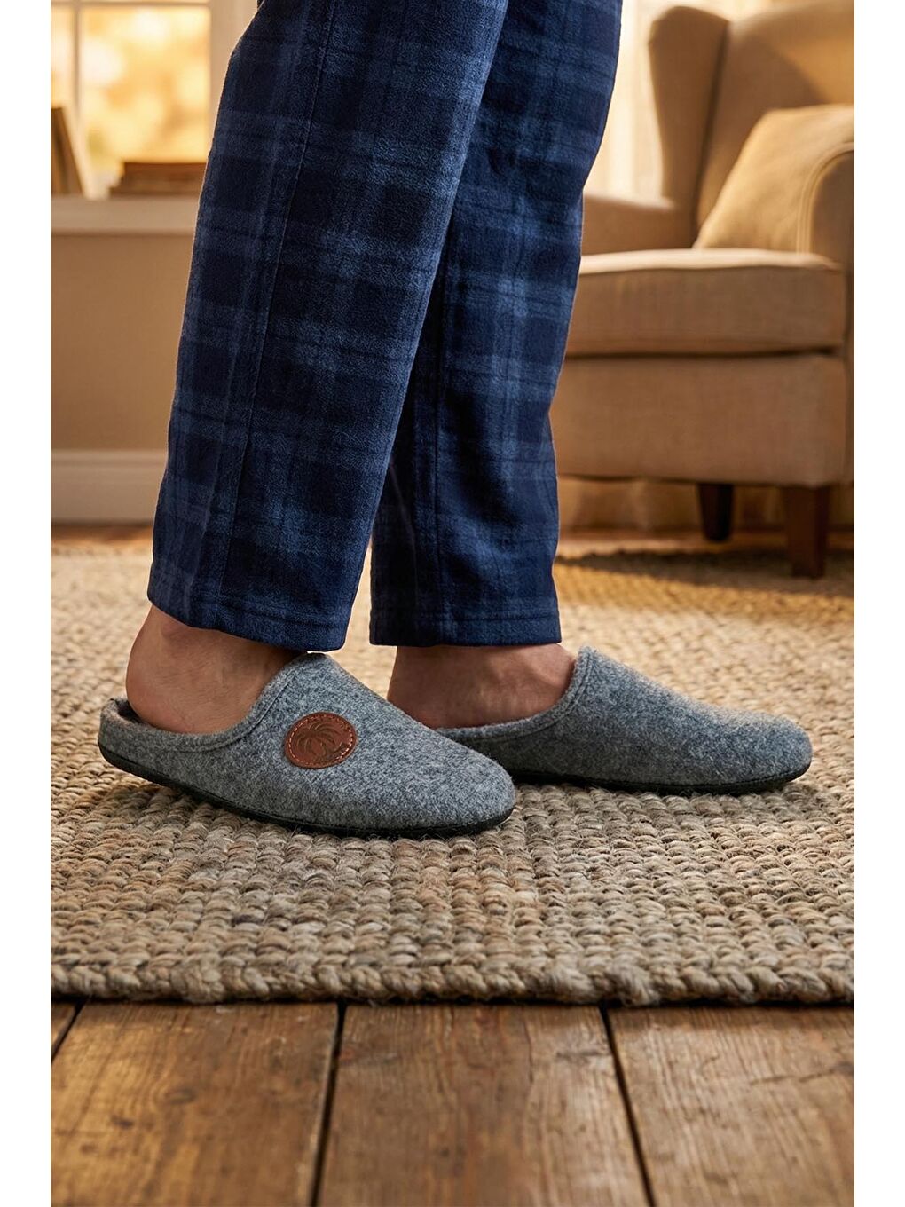 Gri Erkek Kışlık Keçe Çıkarılabilir İç Taban Rahat Ev Bahçe Gondol Terlik