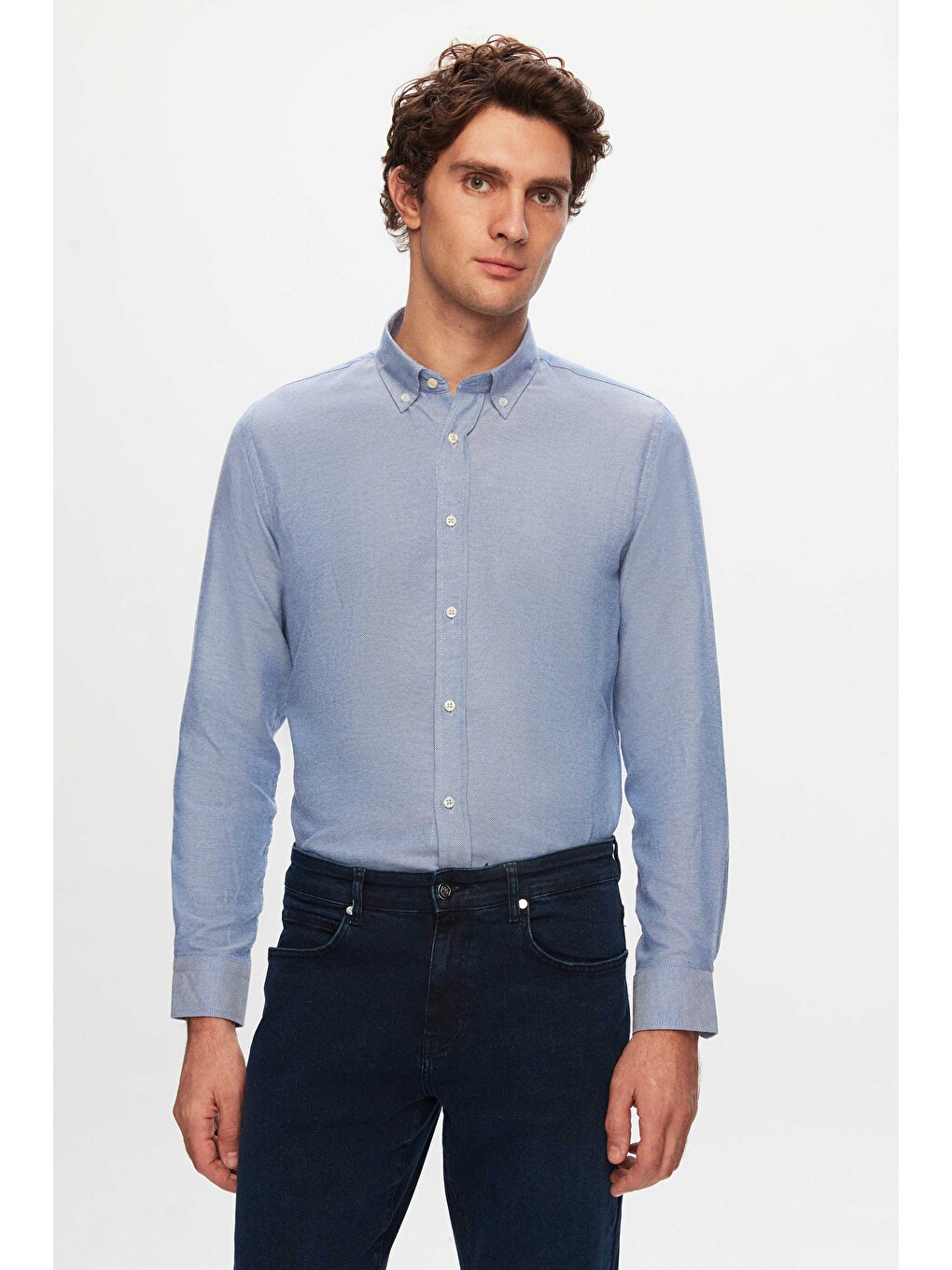 Slim Fit Lacivert Pamuk Karışımlı 2'li V Yaka Triko Ve Gömlek-4