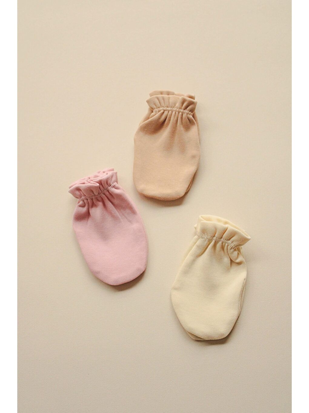 3lü Krem-Bej-Pembe Yenidoğan Eldiven Set Model 6-1