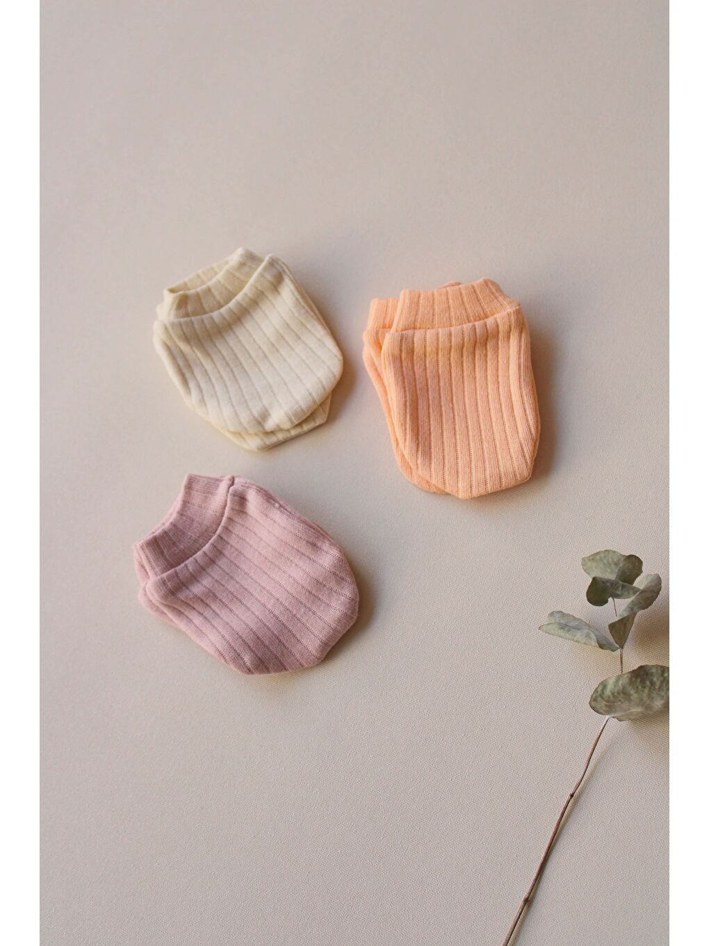 Bej 3lü Lila-turuncu-krem Yenidoğan Eldiven Set-1