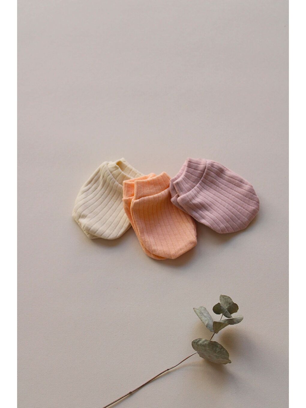 Bej 3lü Lila-turuncu-krem Yenidoğan Eldiven Set-2