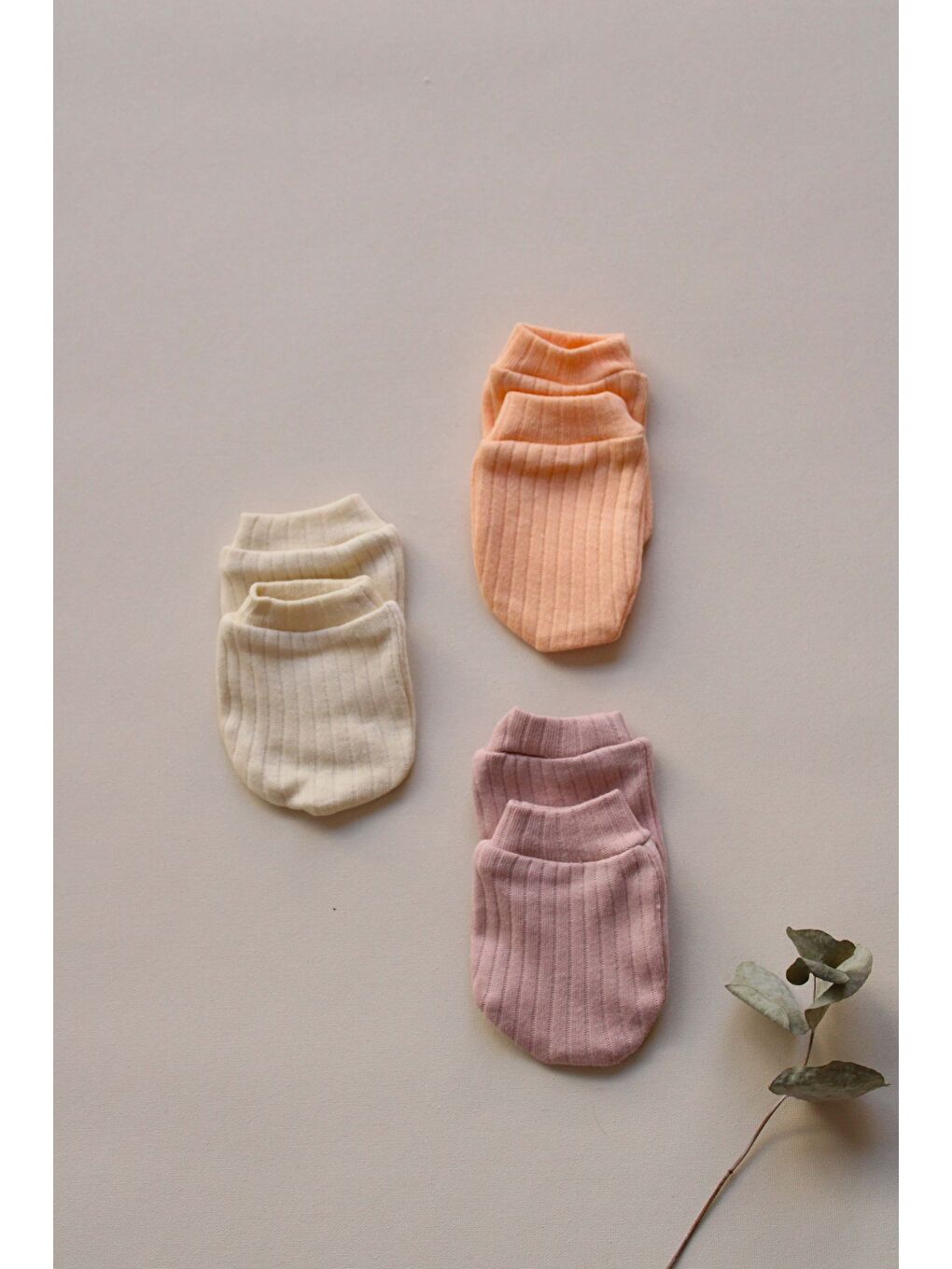 Bej 3lü Lila-turuncu-krem Yenidoğan Eldiven Set-3