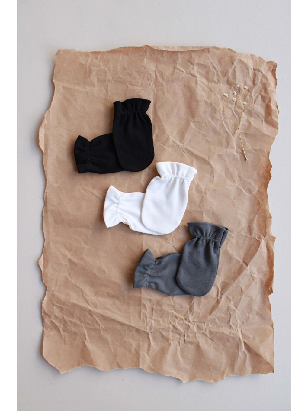 3lü Beyaz-antrasit-siyah Yenidoğan Eldiven Set Model 7-2