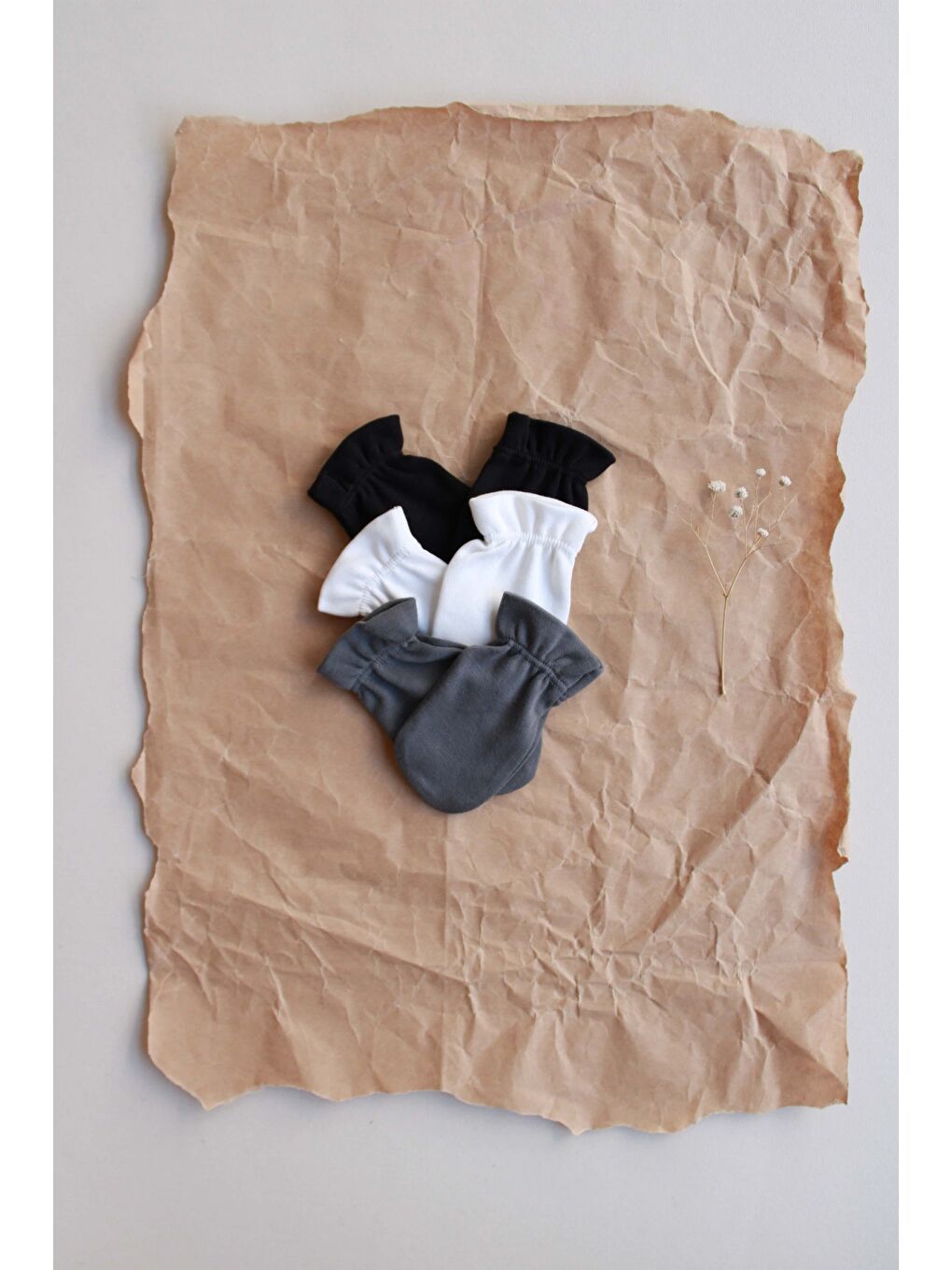 3lü Beyaz-antrasit-siyah Yenidoğan Eldiven Set Model 7-4