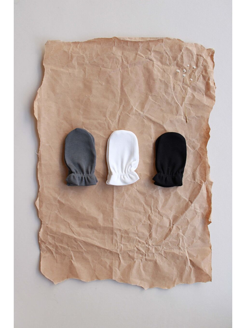 3lü Beyaz-antrasit-siyah Yenidoğan Eldiven Set Model 7-7