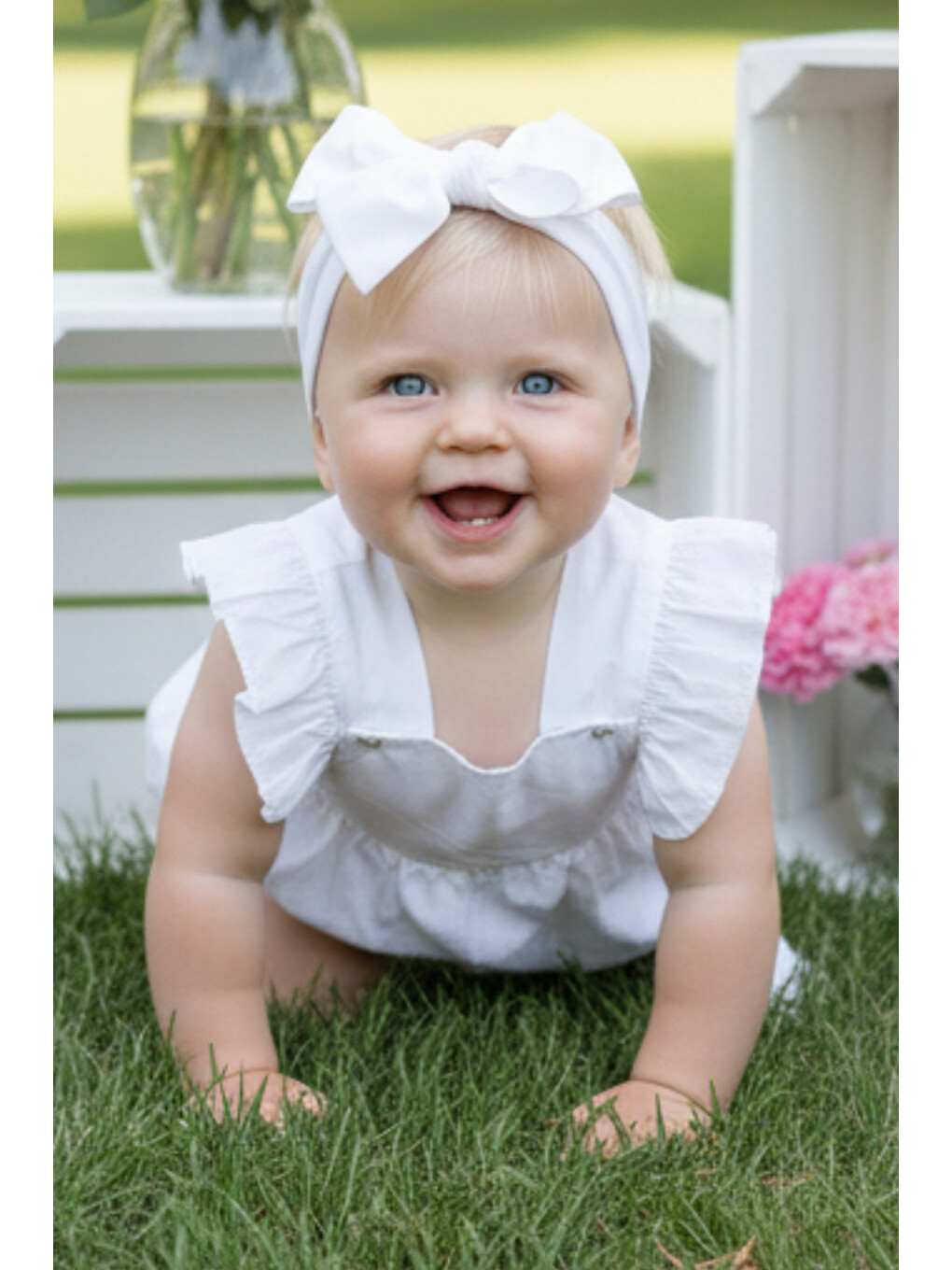 Karışık Kız Bebek Beyaz Pamuklu Salopet Ve Bandana-4