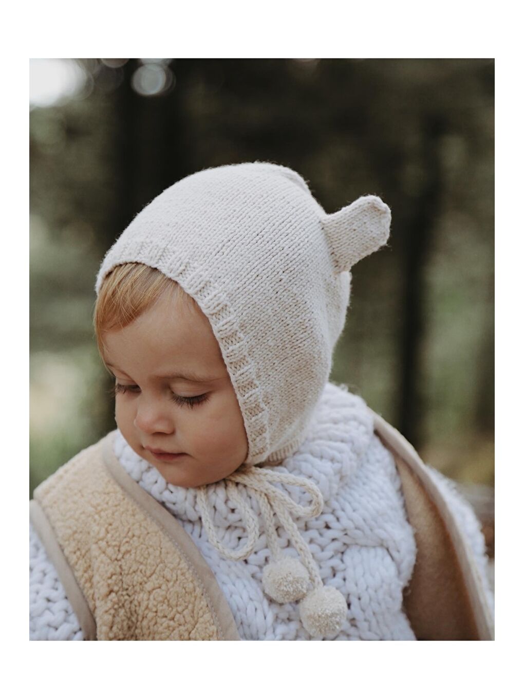 Bej Kulaklı Bebek Beresi Model 3-2