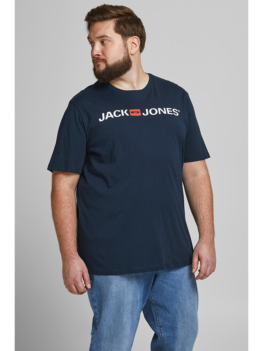 Lacivert Büyük Beden Bisiklet Yaka % 100 Pamuk Plus Jjecorp Erkek T Shirt 12184987