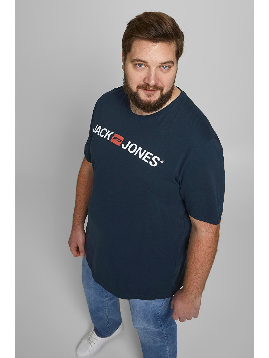 Lacivert Büyük Beden Bisiklet Yaka % 100 Pamuk Plus Jjecorp Erkek T Shirt 12184987-3