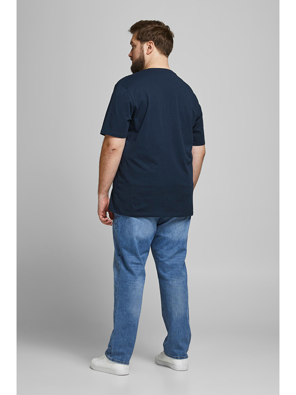 Lacivert Büyük Beden Bisiklet Yaka % 100 Pamuk Plus Jjecorp Erkek T Shirt 12184987-5