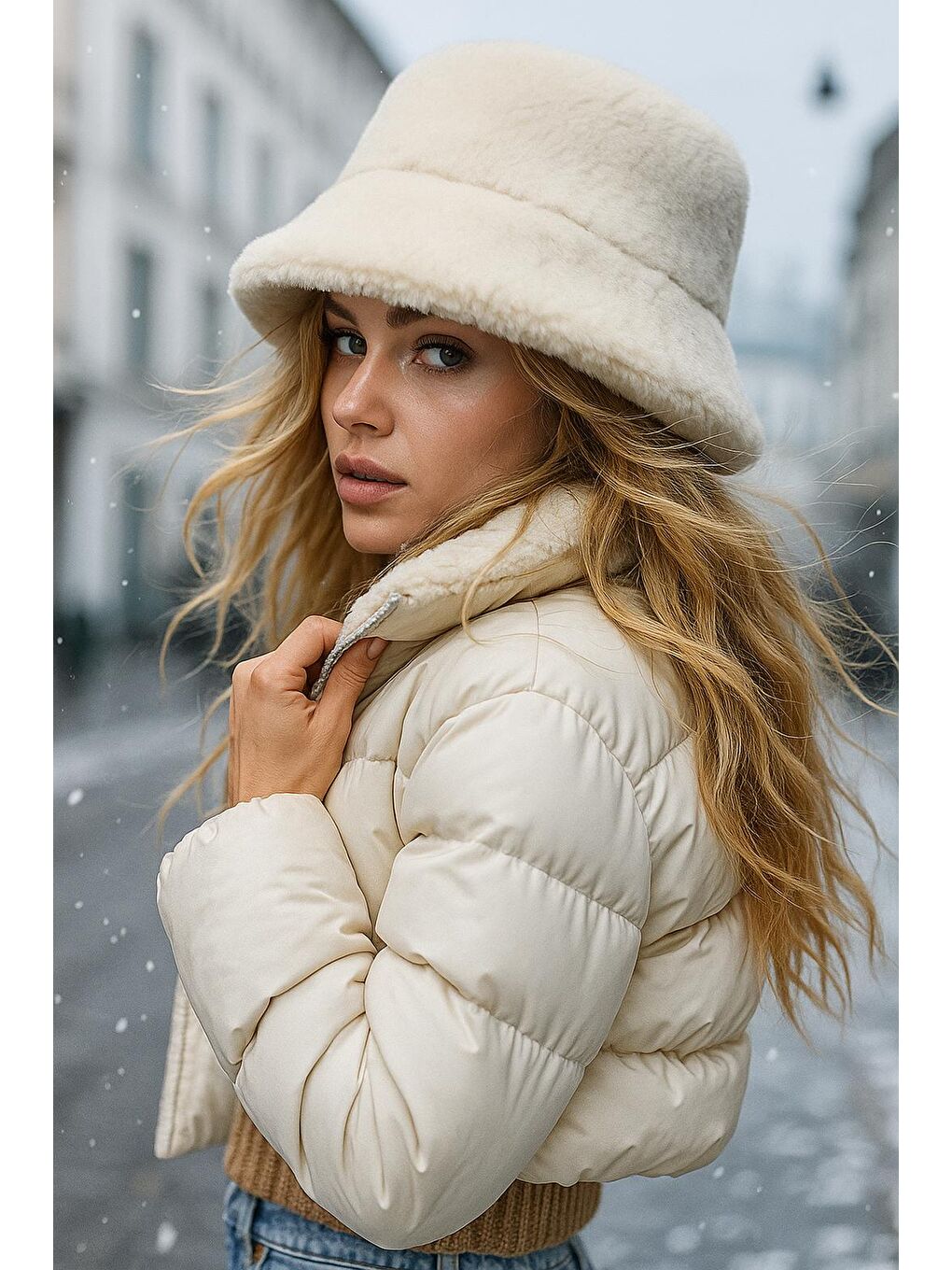 Pelüş Ayarlanabilir Bej Bucket Kalpak Şapka Bere SPK1142