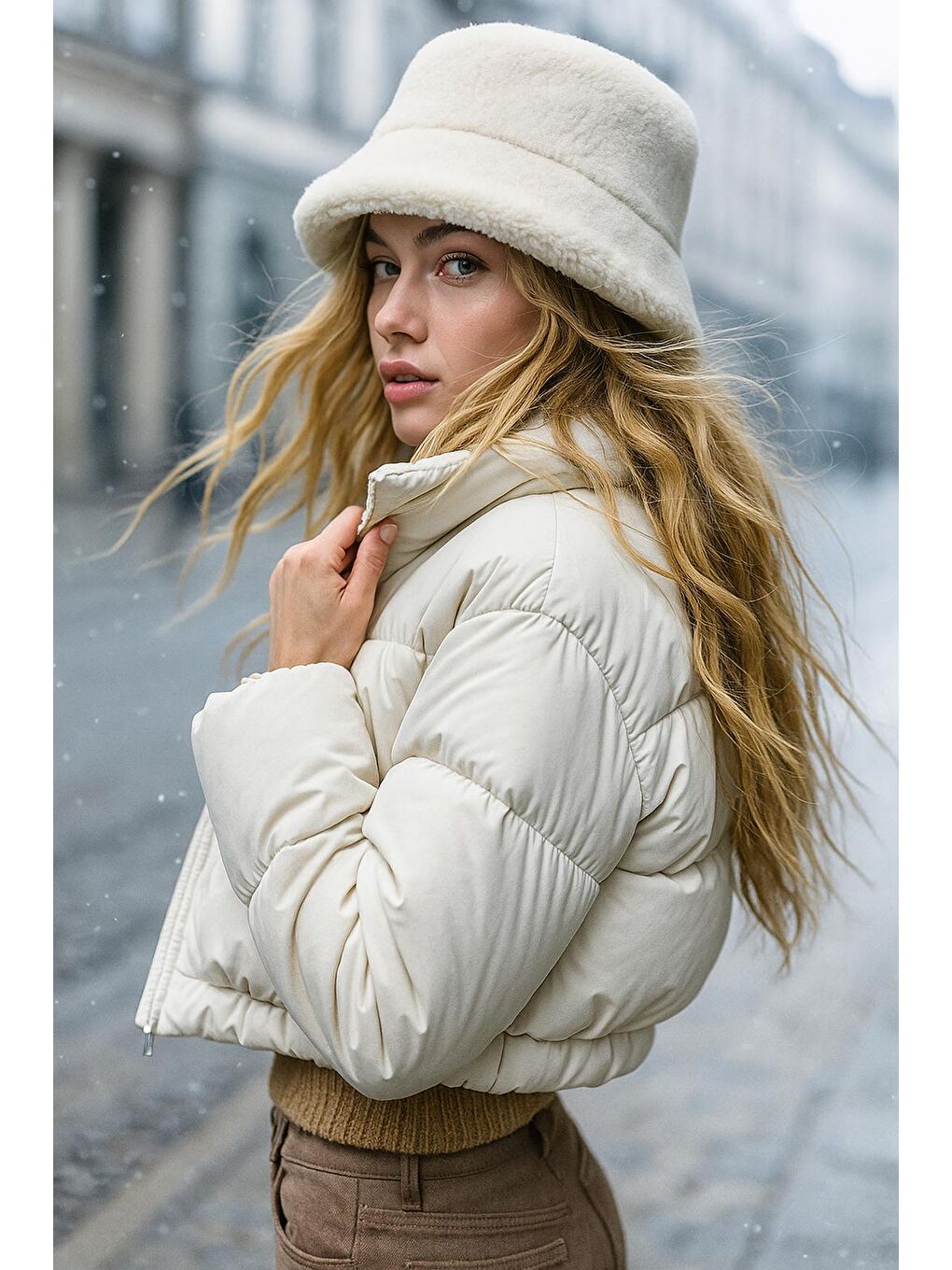 Pelüş Ayarlanabilir Bej Bucket Kalpak Şapka Bere SPK1142-1