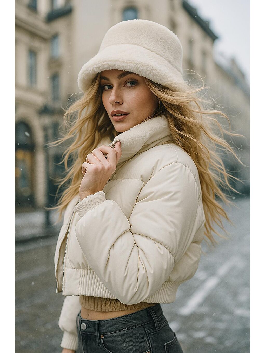 Pelüş Ayarlanabilir Bej Bucket Kalpak Şapka Bere SPK1142-4