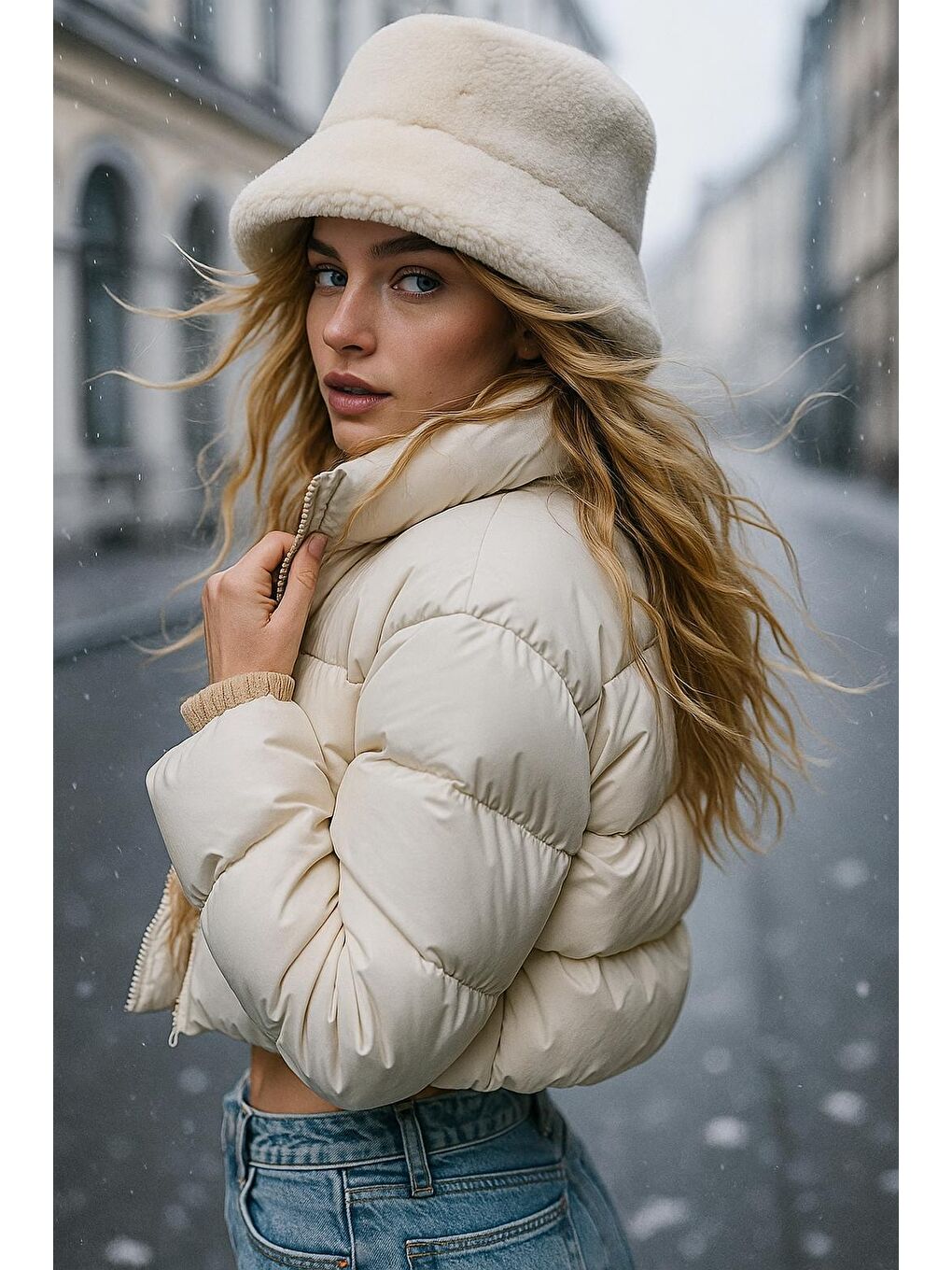 Pelüş Ayarlanabilir Bej Bucket Kalpak Şapka Bere SPK1142-5