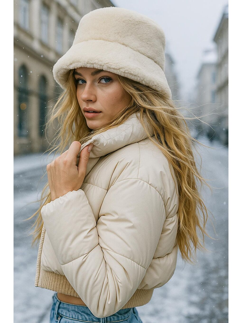 Pelüş Ayarlanabilir Bej Bucket Kalpak Şapka Bere SPK1142-6