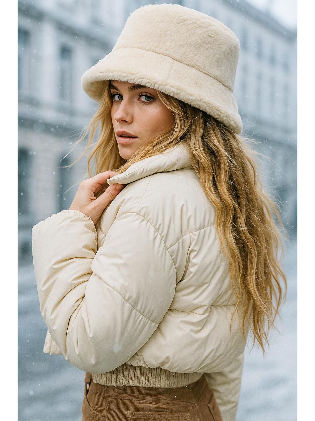 Pelüş Ayarlanabilir Bej Bucket Kalpak Şapka Bere SPK1142-9