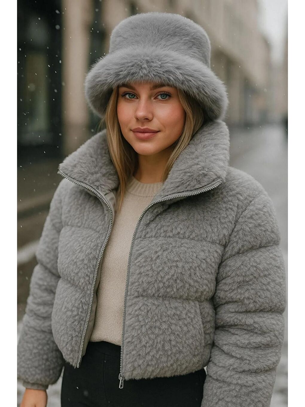 Gri Kalın Pelüş Kalpak Şapka   Bere Sıcak Tutan Dış Mekan Soğuktan Koruma Spk1143-1