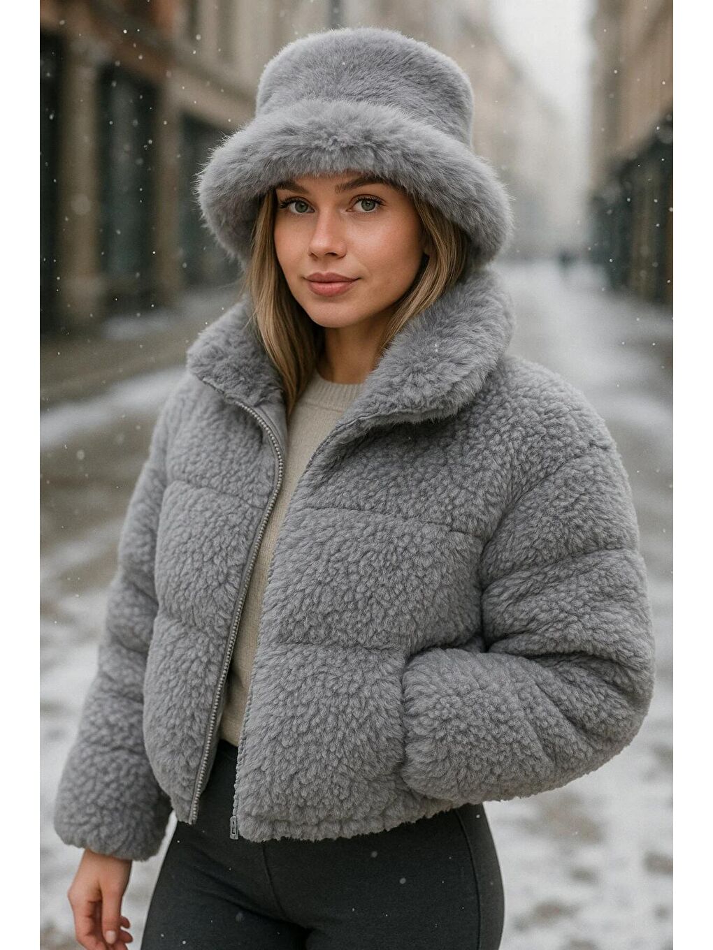 Gri Kalın Pelüş Kalpak Şapka   Bere Sıcak Tutan Dış Mekan Soğuktan Koruma Spk1143-2