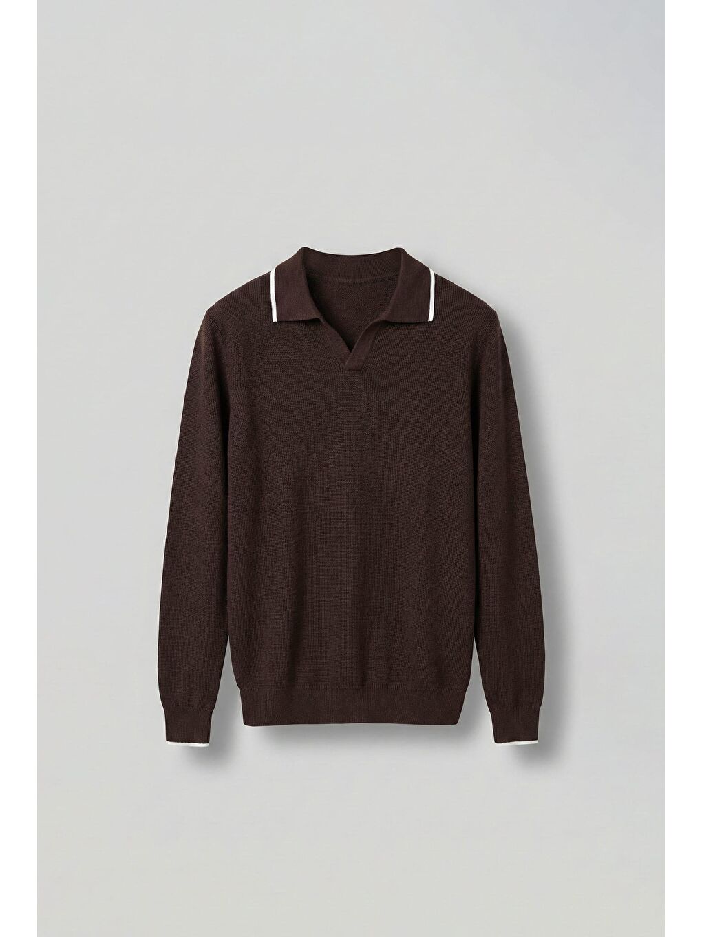 Kahverengi Erkek Polo Yaka İnce Fitilli Kazak Kahve