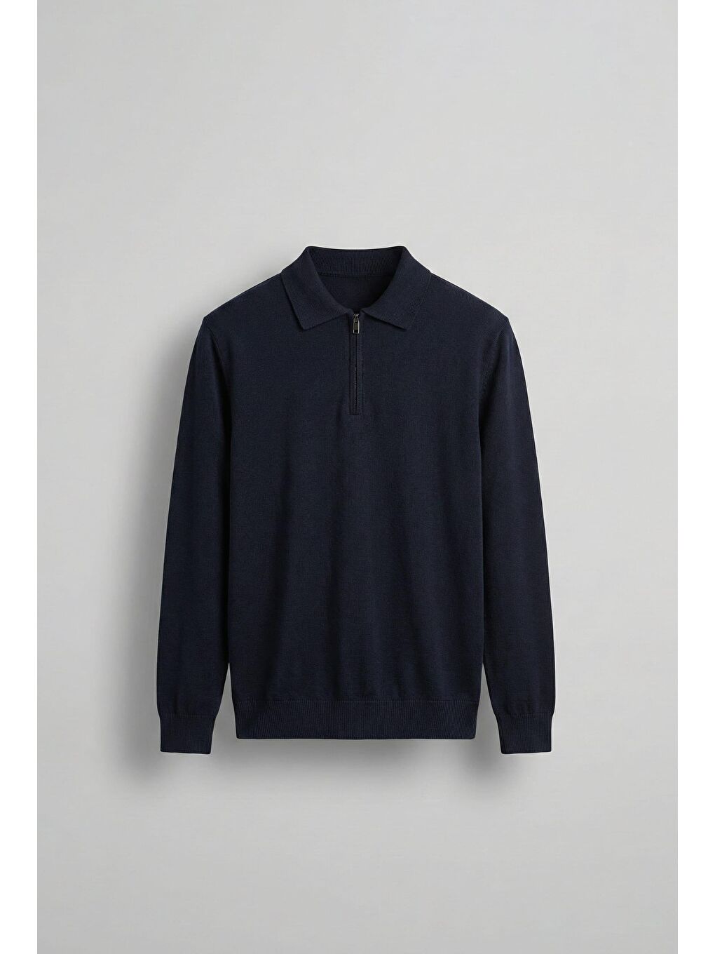 Erkek Yarım Fermuarlı Polo Yaka Triko Kazak Lacivert