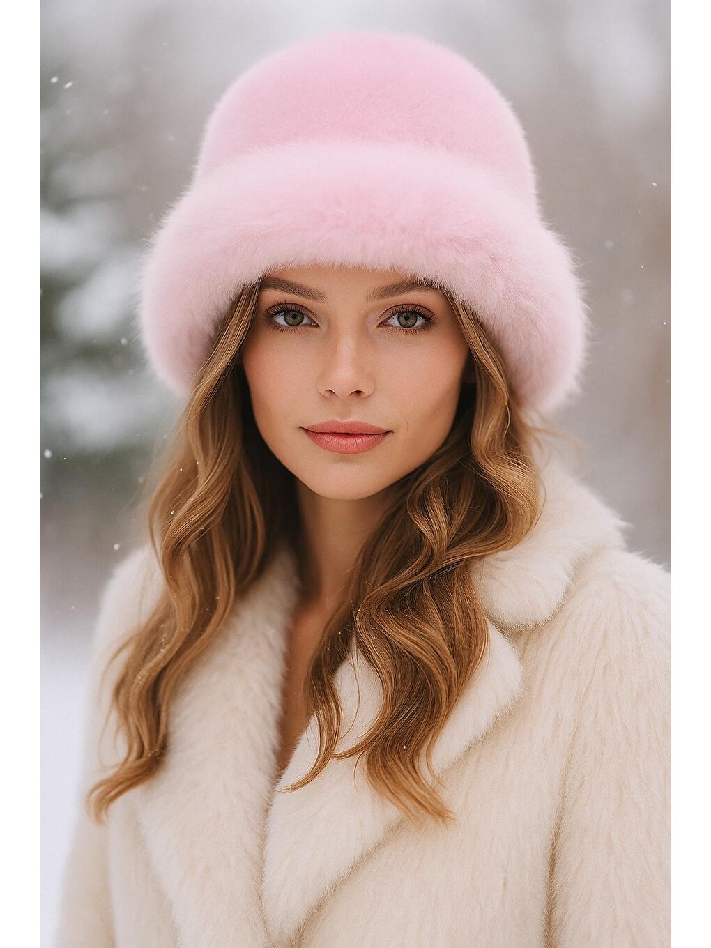 Pembe Kalın Pelüş Kalpak Şapka Bere   Sıcak Tutan Dış Mekan Soğuktan Koruma Spk1143-1