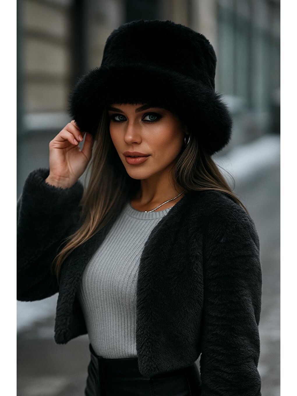 Siyah Kalın Pelüş Kalpak Şapka   Bere Sıcak Tutan Dış Mekan Soğuktan Koruma Spk1143-1