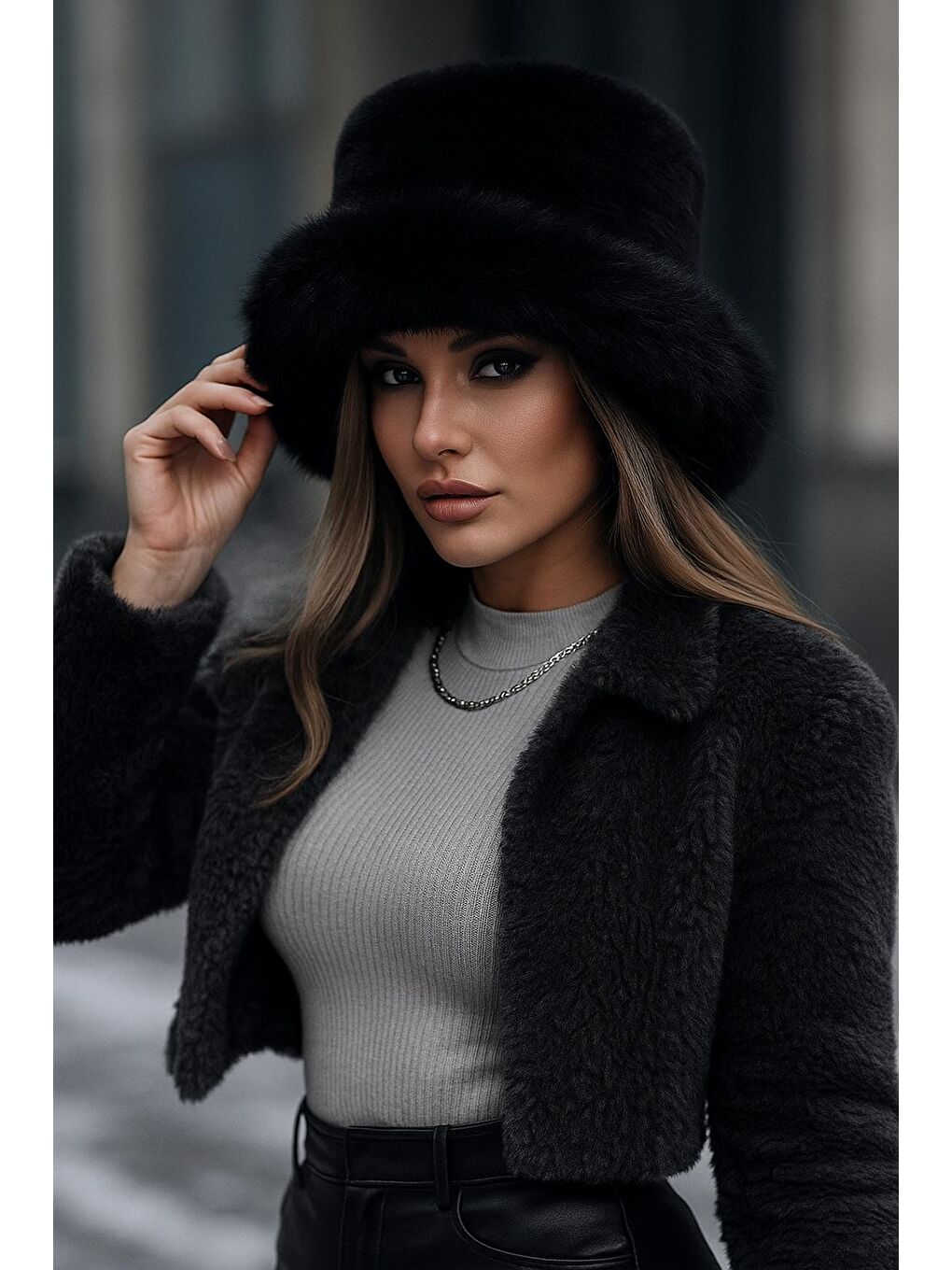 Siyah Kalın Pelüş Kalpak Şapka   Bere Sıcak Tutan Dış Mekan Soğuktan Koruma Spk1143-3