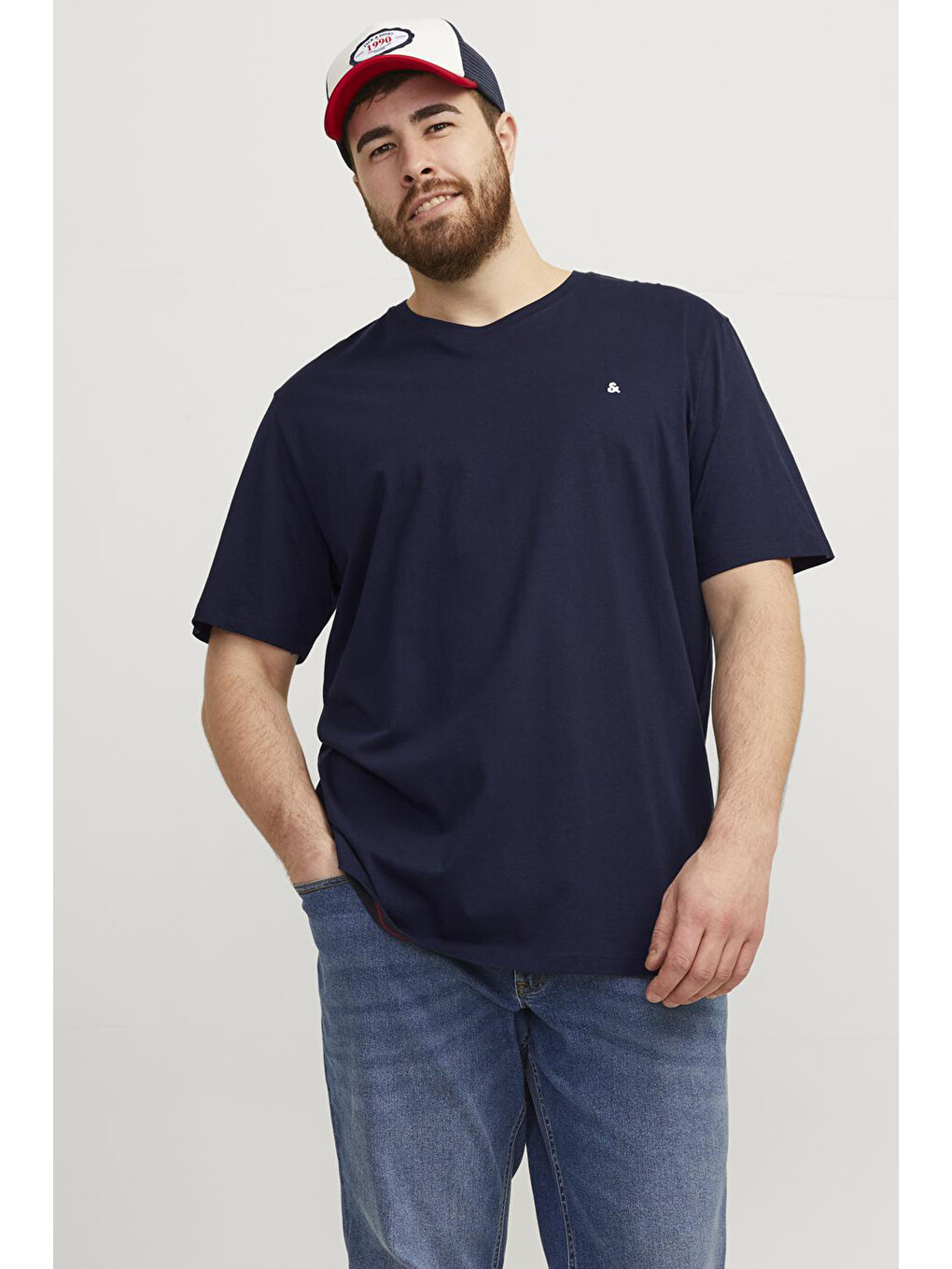 Lacivert Jjepaulos Büyük Beden Bisiklet Yaka Pamuklu Erkek T Shirt 12253778