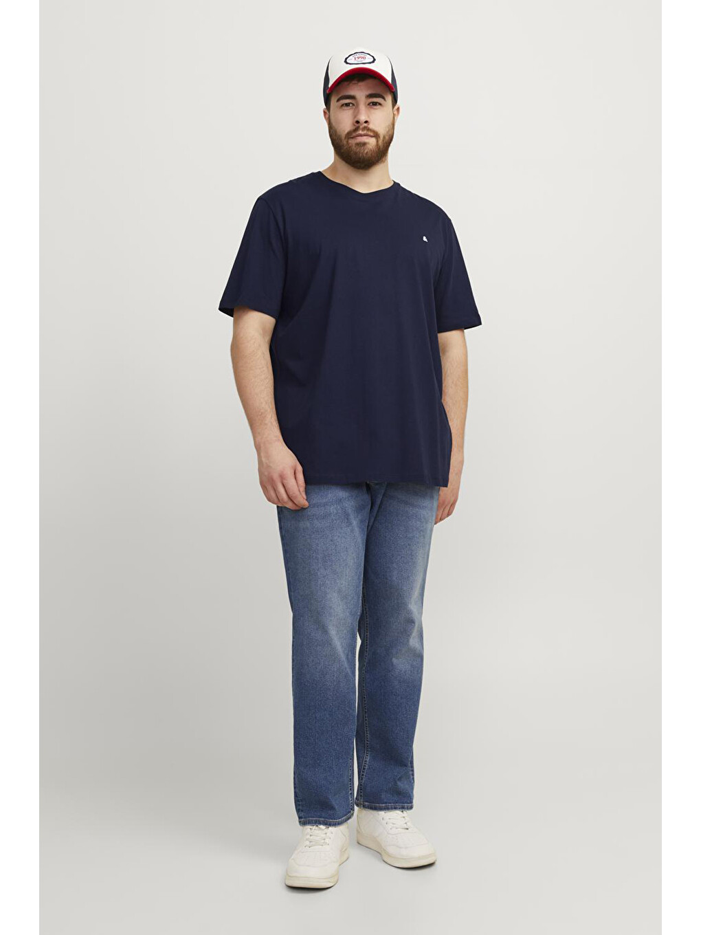 Lacivert Jjepaulos Büyük Beden Bisiklet Yaka Pamuklu Erkek T Shirt 12253778-2