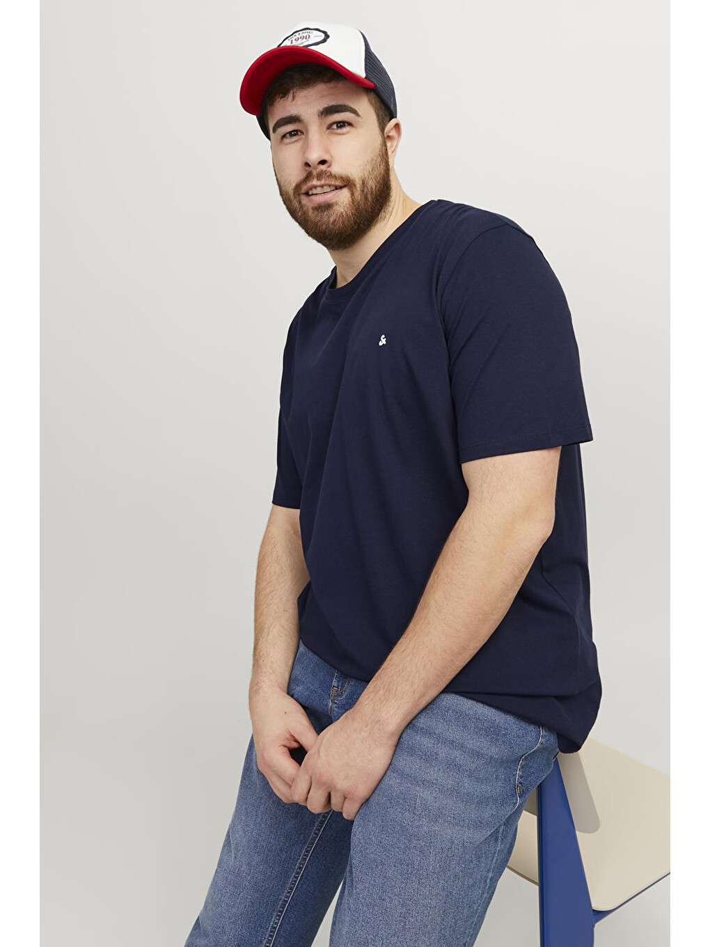 Lacivert Jjepaulos Büyük Beden Bisiklet Yaka Pamuklu Erkek T Shirt 12253778-3