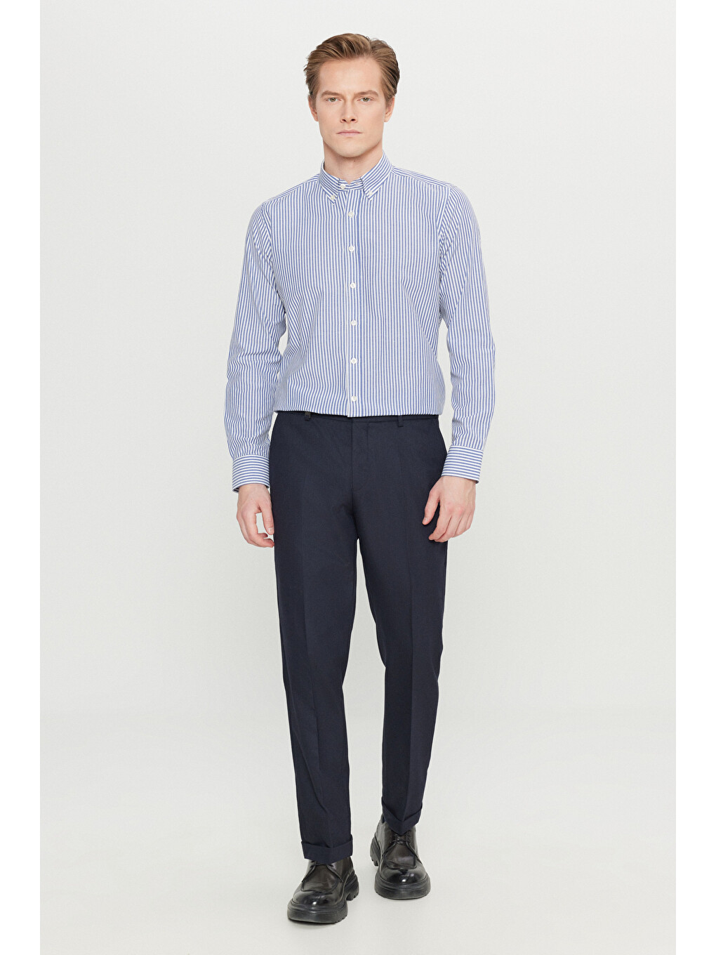 Erkek Lacivert Slim Fit Dar Kesim Gizli Lasiktli Yan Cepli Esnek Klasik Pantolon-2
