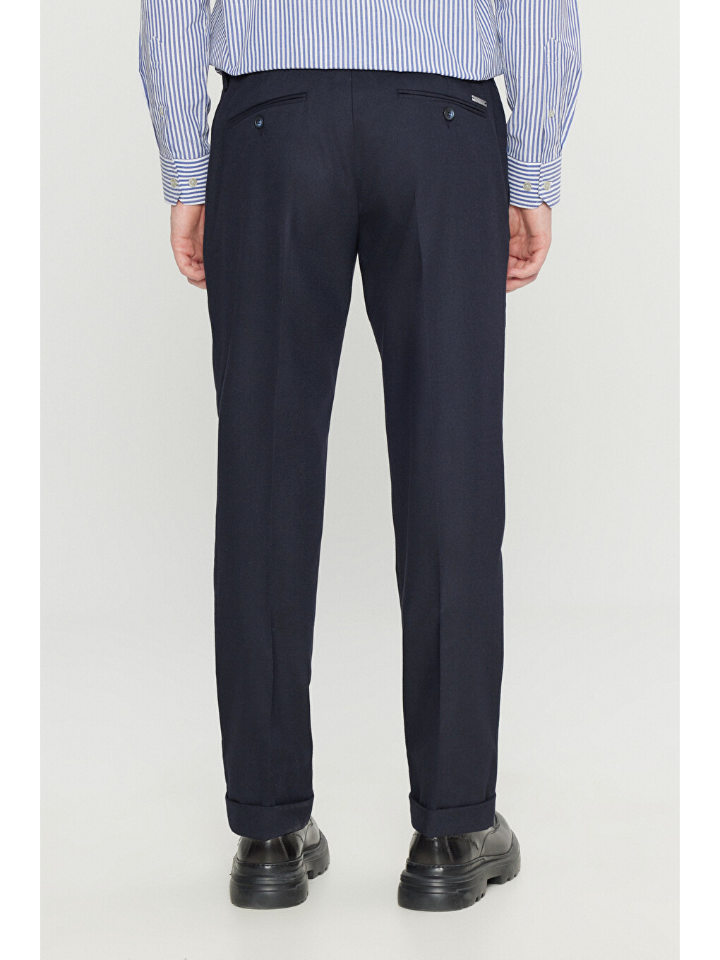Erkek Lacivert Slim Fit Dar Kesim Gizli Lasiktli Yan Cepli Esnek Klasik Pantolon-4