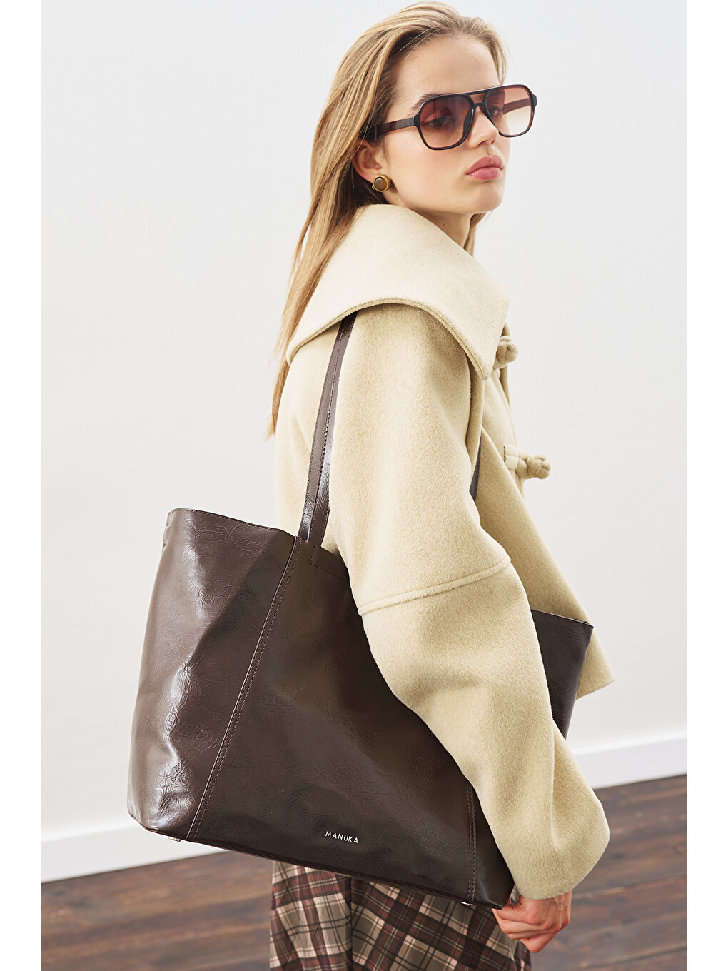 Square Tote Çanta Kahverengi-5