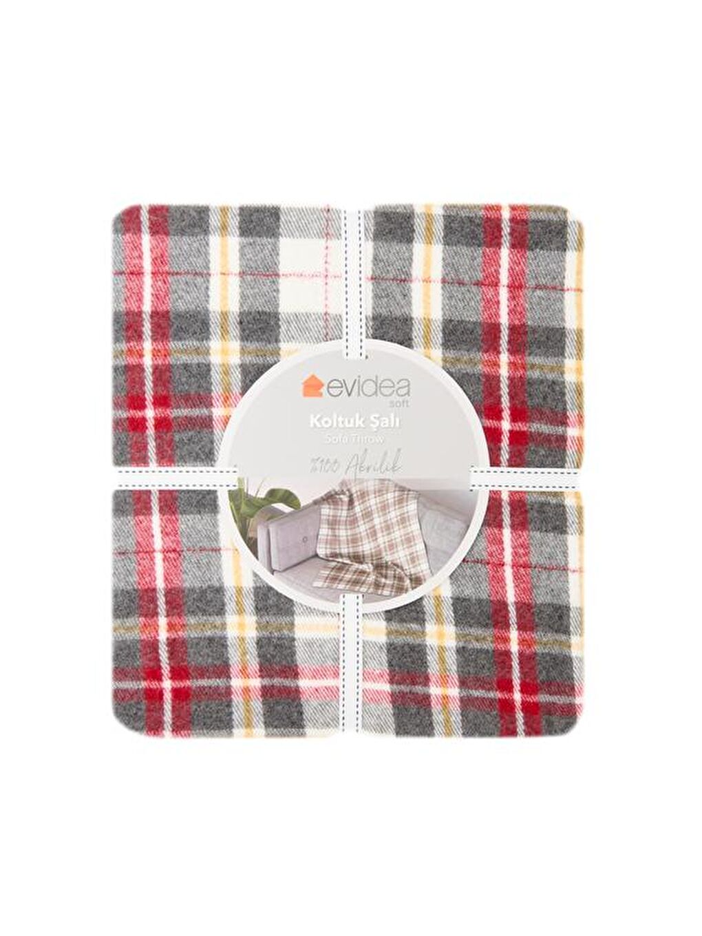 Soft Sim İp Detaylı Skoç Koltuk Şalı - Kırmızı - 130x170 cm-1