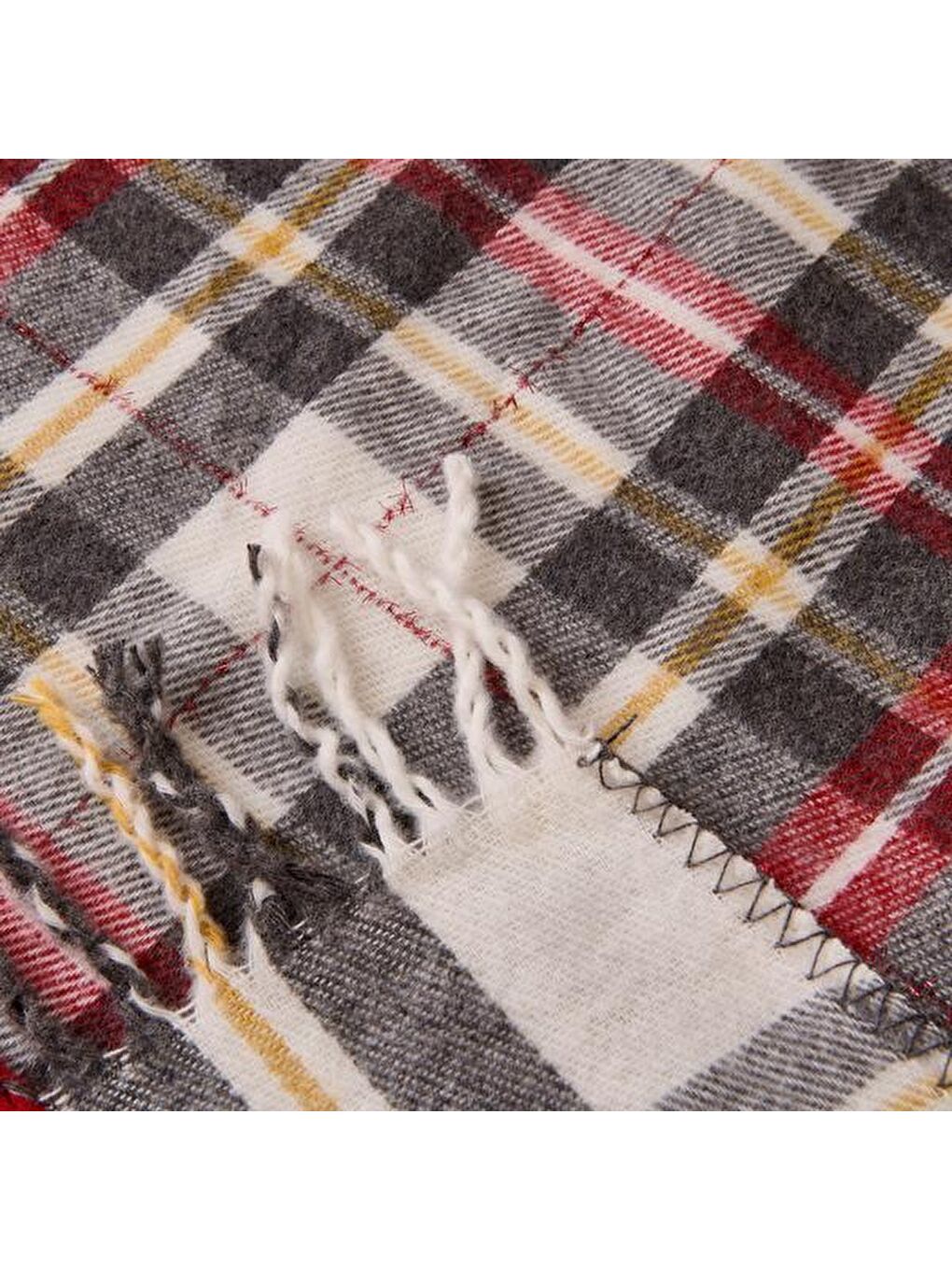 Soft Sim İp Detaylı Skoç Koltuk Şalı - Kırmızı - 130x170 cm-4