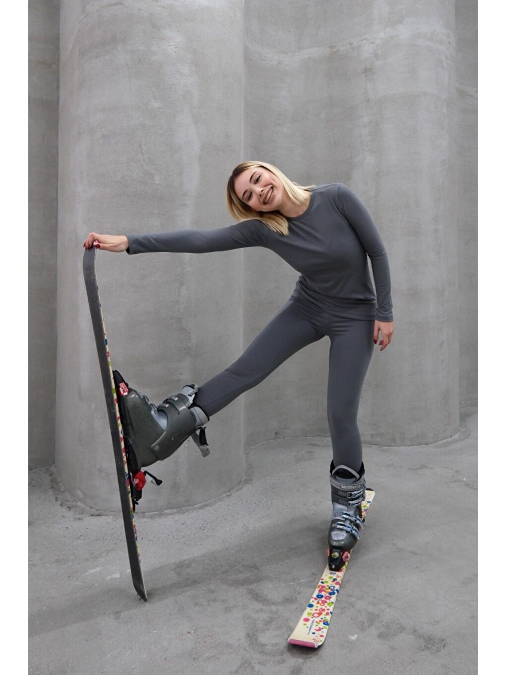 Gri Kadın Uzun Kol Bisiklet Yaka Termal Takım 405152 / 409003 Füme-2