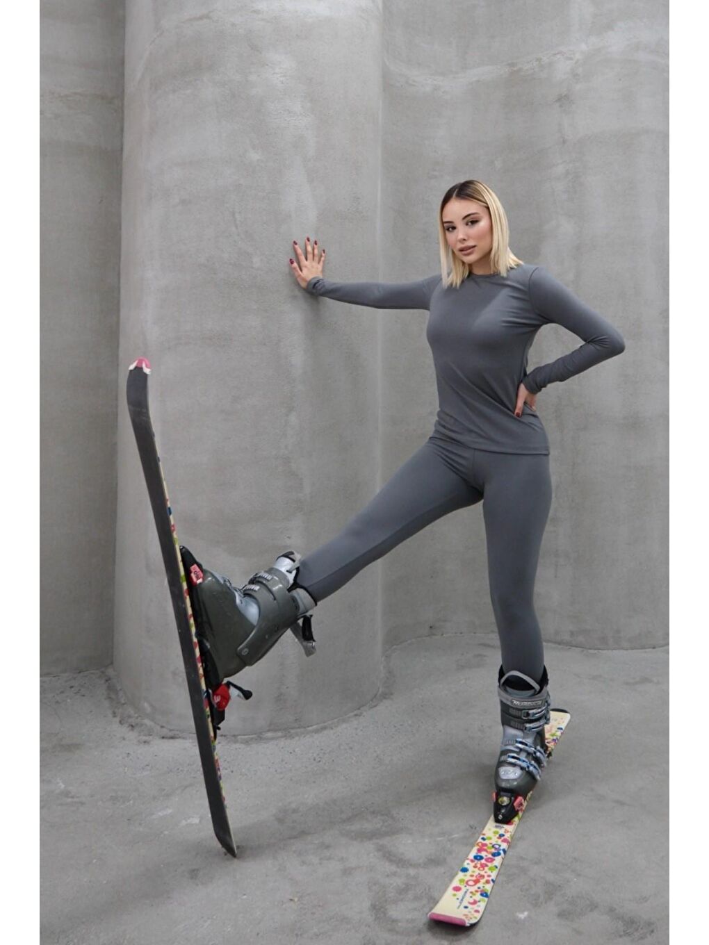 Gri Kadın Uzun Kol Bisiklet Yaka Termal Takım 405152 / 409003 Füme-4