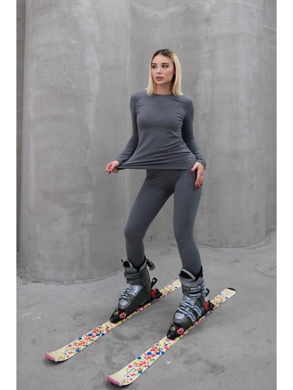 Gri Kadın Uzun Kol Bisiklet Yaka Termal Takım 405152 / 409003 Füme-8