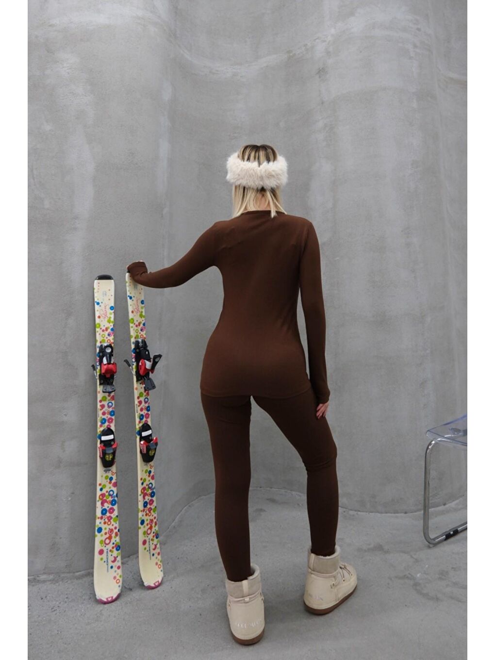 Kadın Uzun Kol Bisiklet Yaka Termal Takım 405152 / 409003 Kahverengi-5