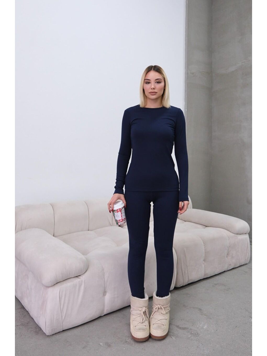 Kadın Uzun Kol Bisiklet Yaka Termal Takım 405152 / 409003 Lacivert-11