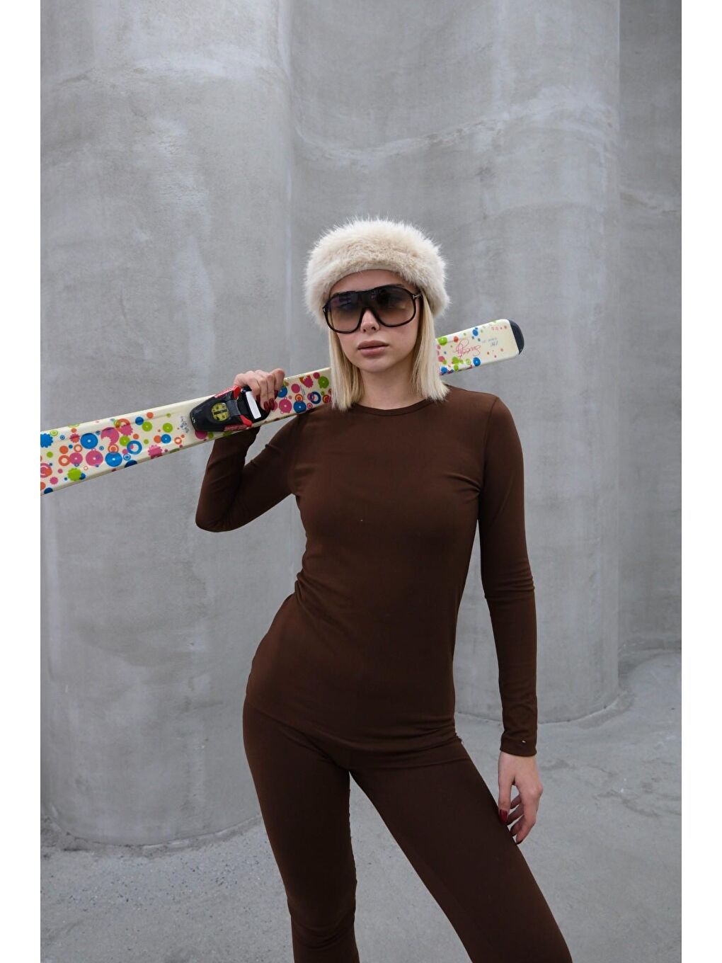 Kadın Uzun Kol Bisiklet Yaka Termal Takım 405152 / 409003 Kahverengi-11