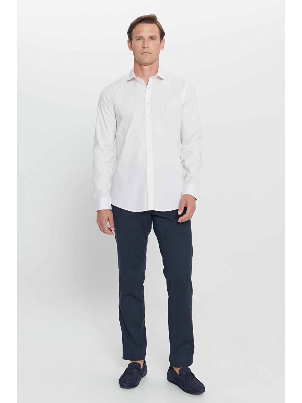 Erkek Bej Slim Fit Dar Kesim Küçük İtalyan Yaka Armürlü Gömlek-1