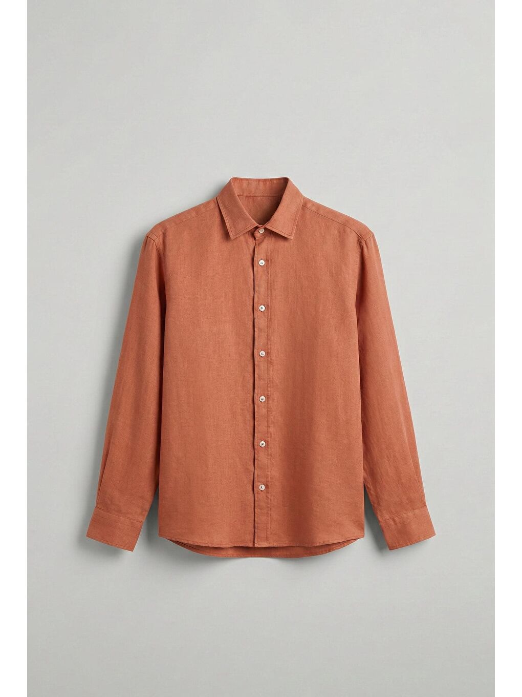 Erkek Uzun Kollu Regular Fit %100 Keten Gömlek Turuncu