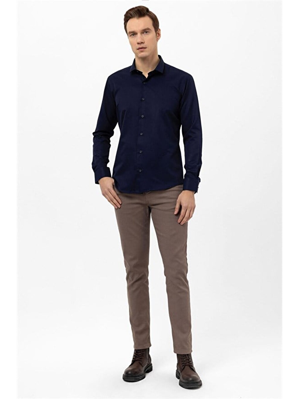 Lacivert Slim Klasik Yaka Casual Gömlek